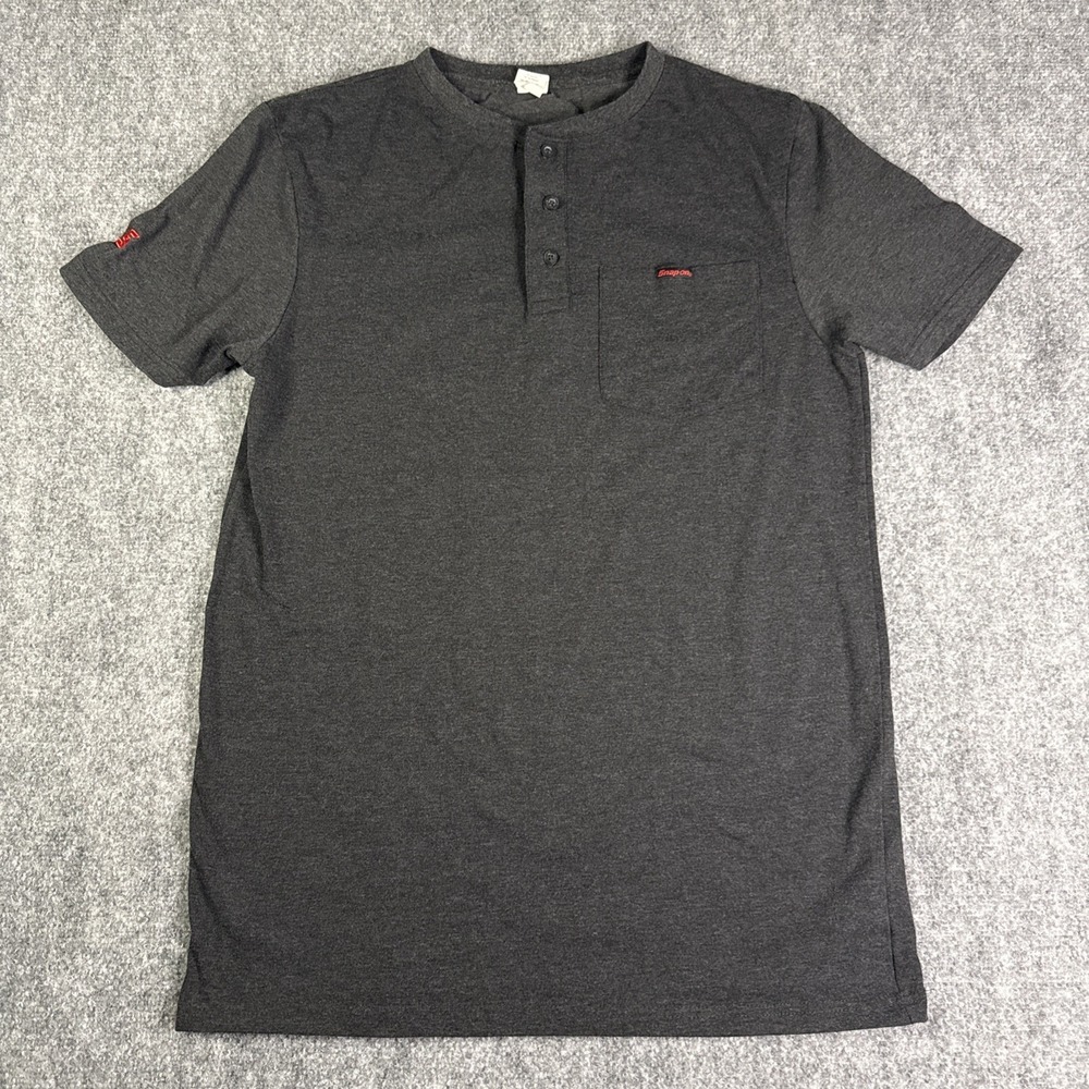 Snap-on Tools Logo Charcoal Gray Short Sleeve Pocketed Henley T-Shirt M